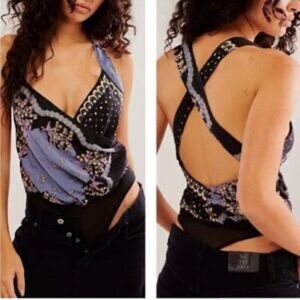 Free People Sweet Thing Bodysuit Intimately Floral Printed‎ Sleeve Cross Back XS